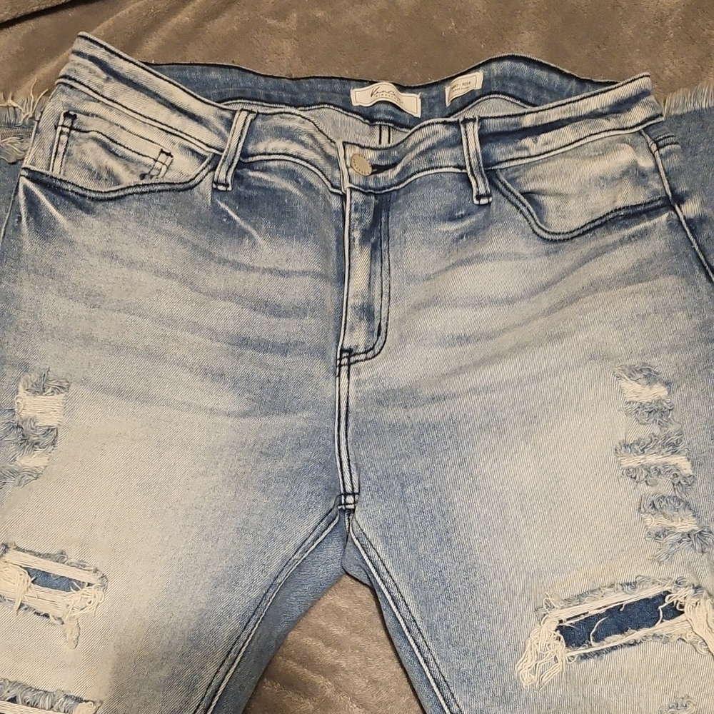 KanCan Blue Flare Wide Leg Jeans Distressed
